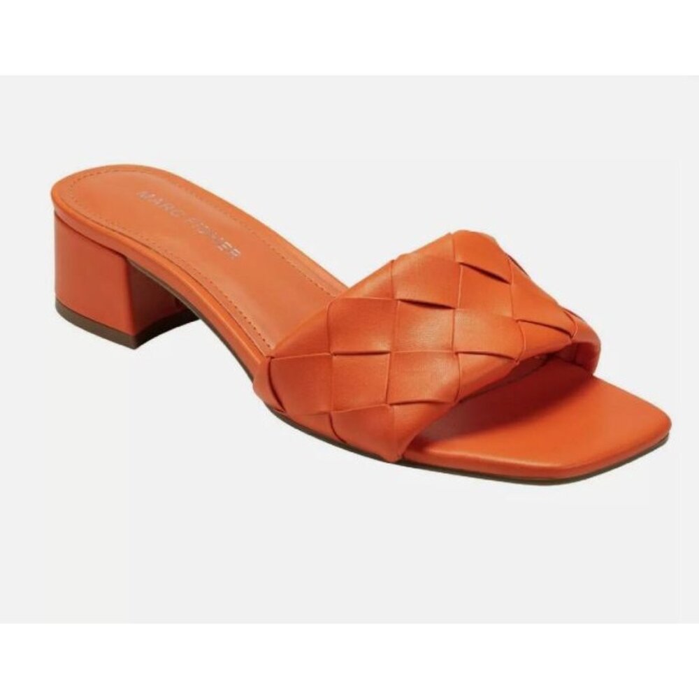 Marc Fisher Casper Bright Summer Orange Braided‎ Block Heel Slide Sandals 5.5M